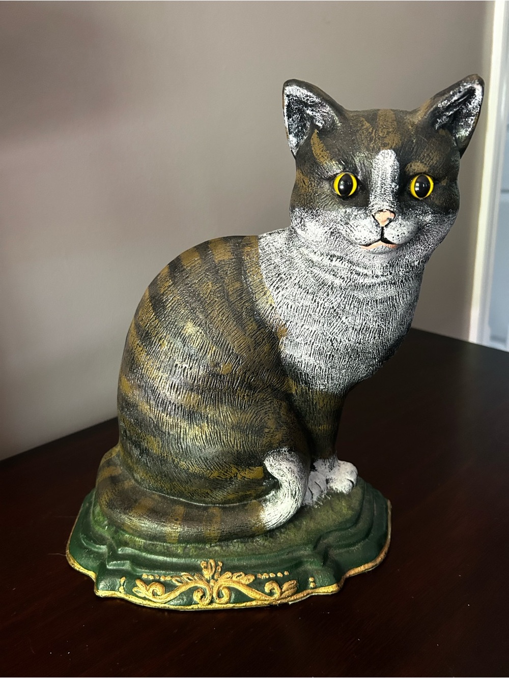 Vintage Door Stop Tabby Cat Heavy Iron
